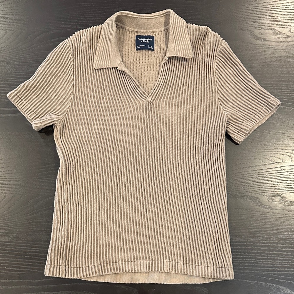 Abercrombie & Fitch Taupe Ribbed Polo Shirt